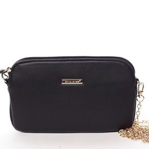 David Jones Black Vegan Leather Purse with Gold Chain Strap NWT * flaw